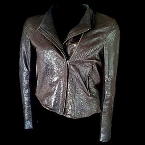 Helmut Lang Pebbled Leather Jacket Asymmetrical Moto Biker Brown Small Grainy